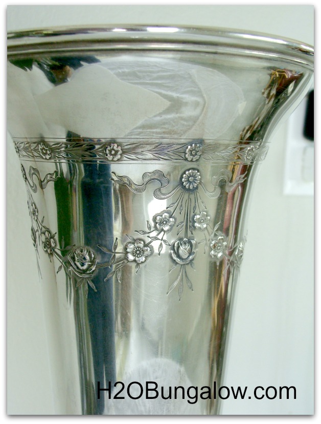 closeup of tarnish free antique vase cleaned with natural ingredients 