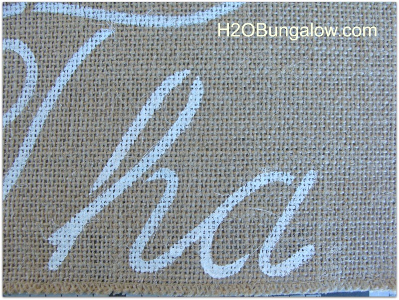 your finished letters should look like this on your no sew burlap table runner 