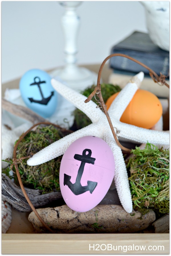 Nautical Easter Egg with driftwood and moss eggs