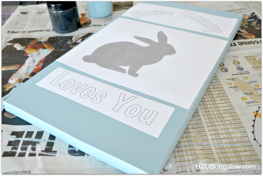 position Bunny template onto wood sign
