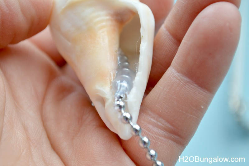 chain glued inside the shell for a ceiling fan pull