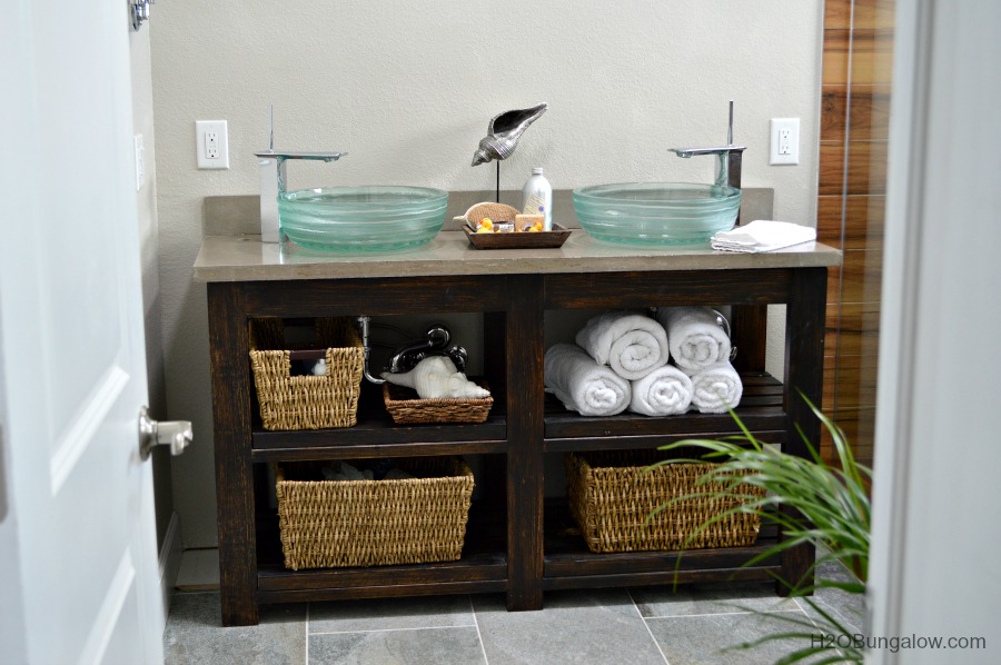 open shelf vanity in bathroom