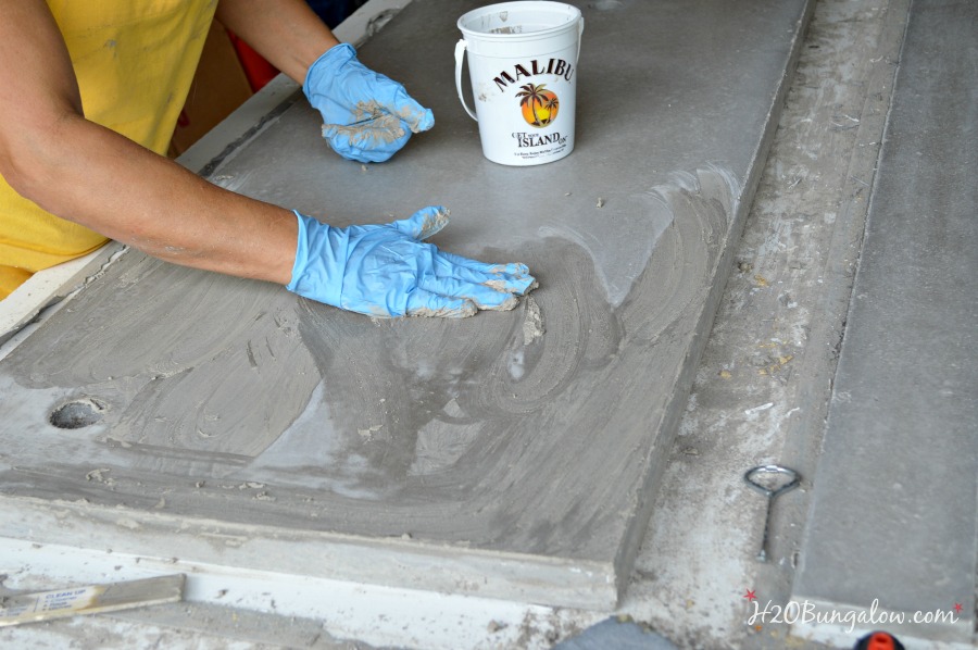 apply slurry to DIY concrete vanity counter top