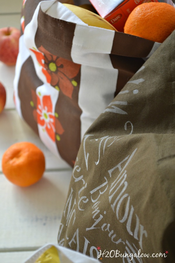 DIY reuseable canvas grocery bags are not only green, they're sturdy and look great too! H2OBungalow.com 