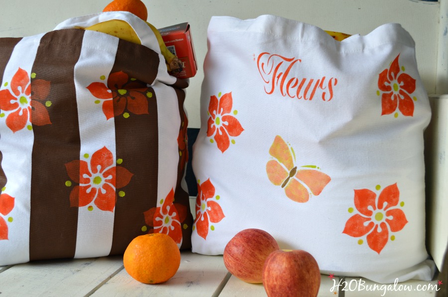 DIY reuseable canvas grocery bags are not only green, they're sturdy and look great too! H2OBungalow.com 
