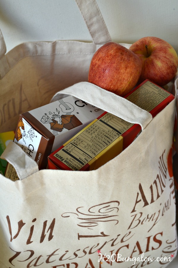 DIY reuseable canvas grocery bags are not only green, they're sturdy and look great too! H2OBungalow.com 