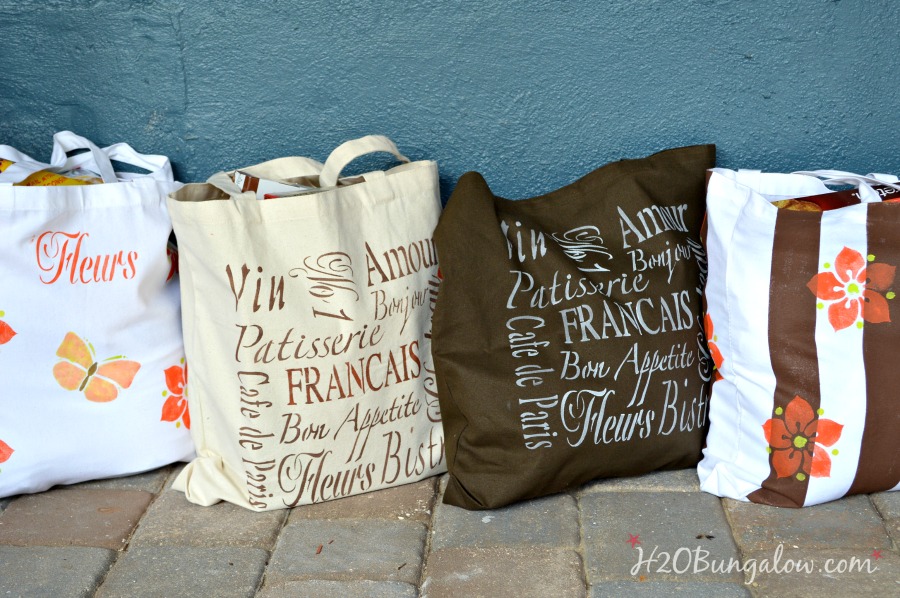 DIY reuseable canvas grocery bags are not only green, they're sturdy and look great too! H2OBungalow.com 