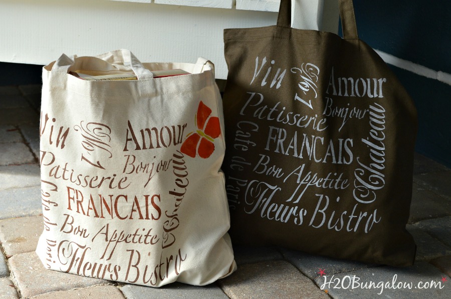 DIY reuseable canvas grocery bags are not only green, they're sturdy and look great too! H2OBungalow.com 