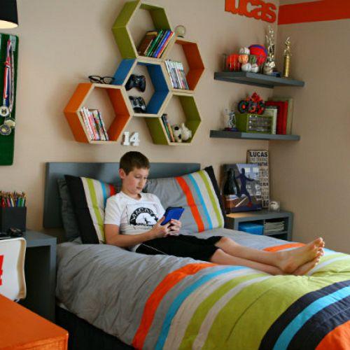 Teen boy room makeover with storage
