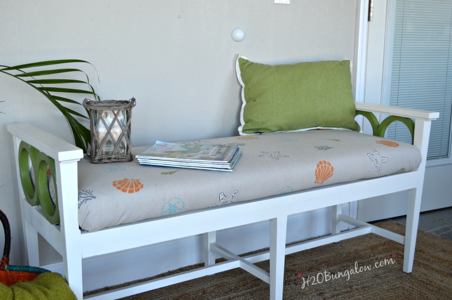 Coastal-beachy-style-bench-makeover-with-hand-stenciled-cushion-by-H2OBungalow