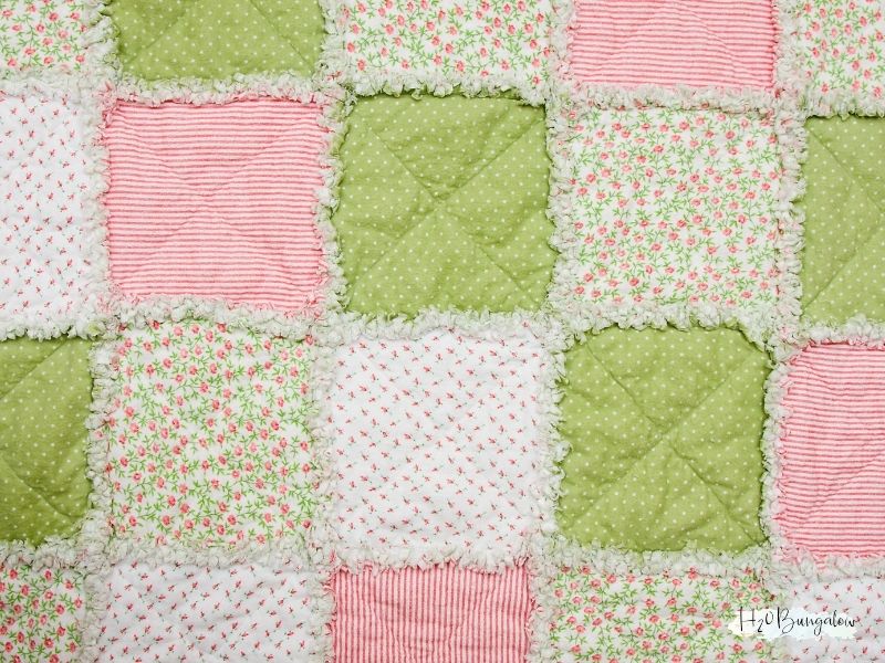 pink, green, and patterned quilted squares