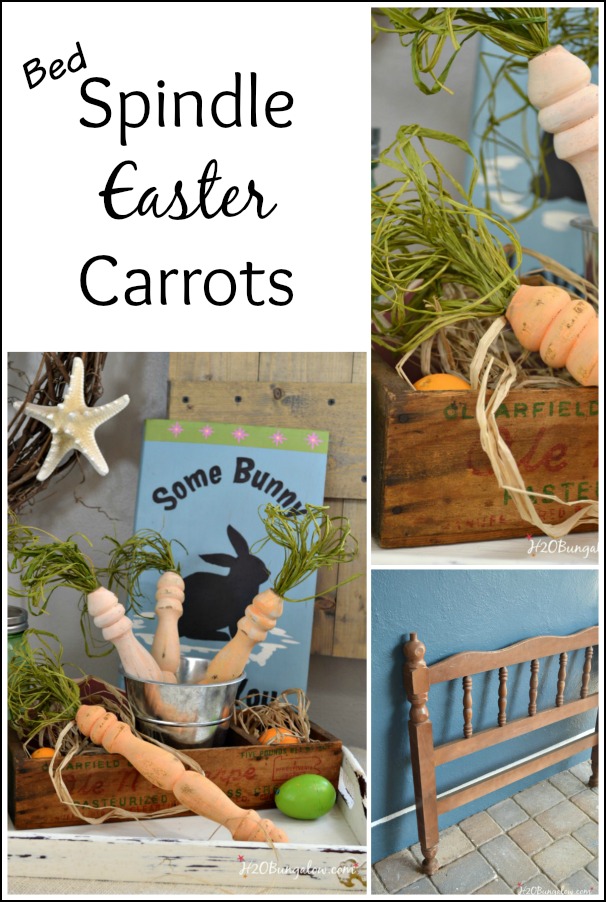 Make spindle Easter carrots out of wood spindles from an old bed frame or chair. east DIY tutorial for this simple Easter decoration