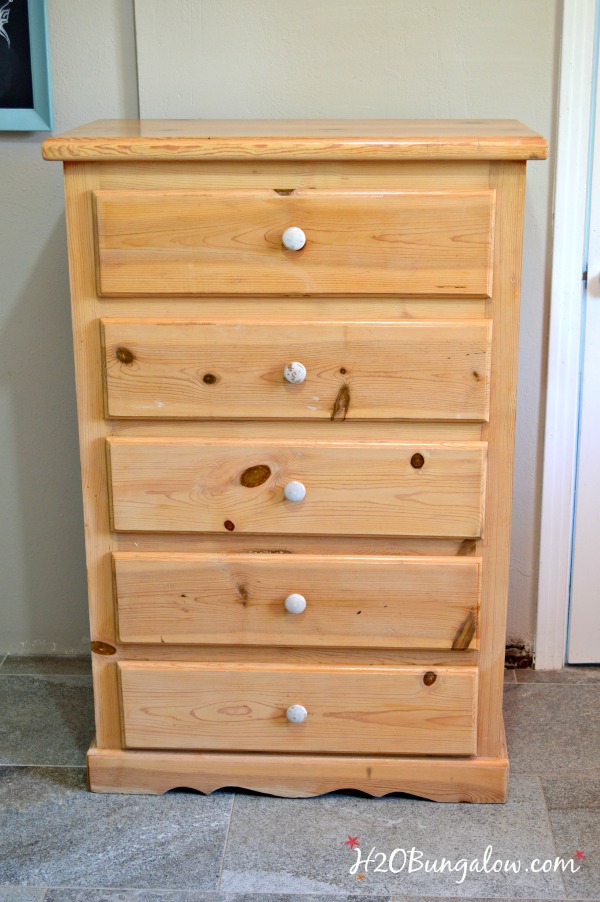 White And Gold Distressed Damask Dresser