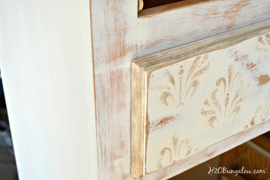 Distressed-dresser-with-gold-brush-trim-H2OBungalow