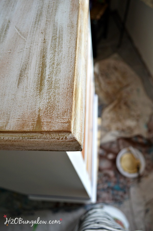 White And Gold Distressed Damask Dresser