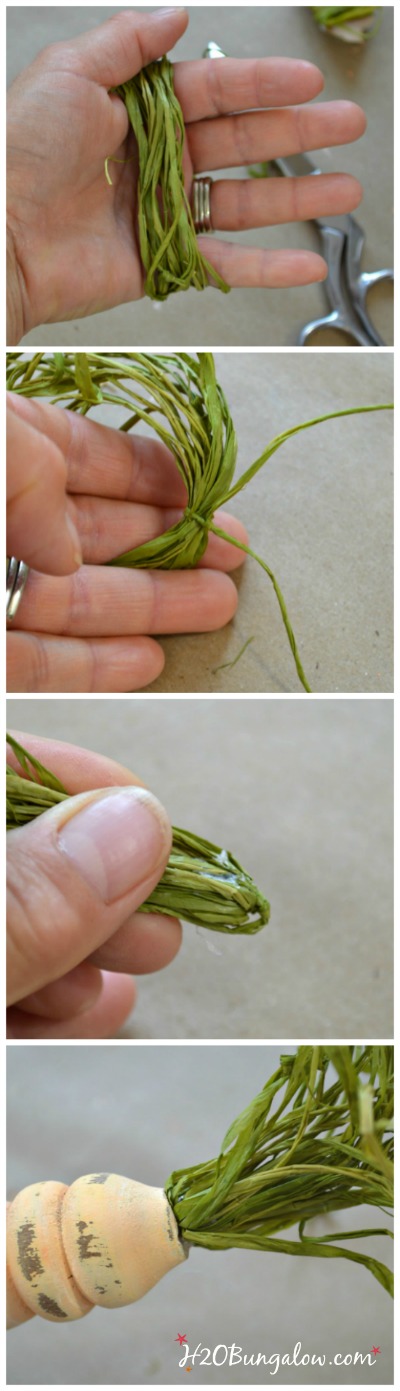 Make spindle Easter carrots out of wood spindles from an old bed frame or chair. east DIY tutorial for this simple Easter decoration