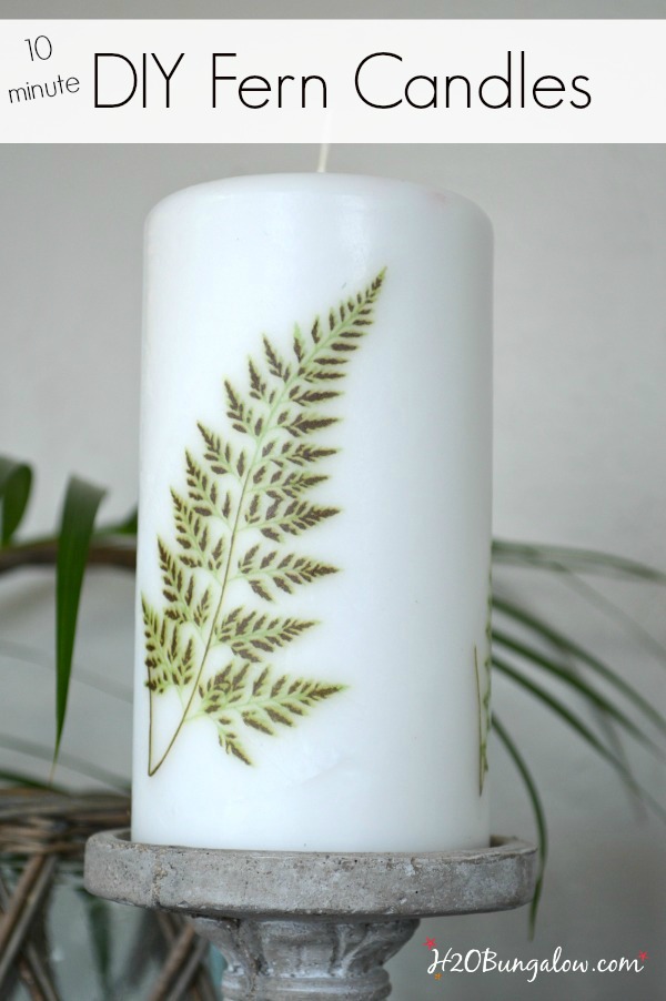 10 minute easy DIY project on how to add a fern image to an existing candle. Update your decor with trendy ferns. H2OBungalow.com