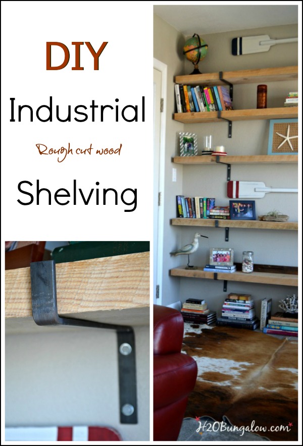 DIY Industrial rough cut wood shelves with custom forged steel shelf brackets work well for small spaces. Read my design tips for designing your own set of industrial shelves. H2OBungalow 