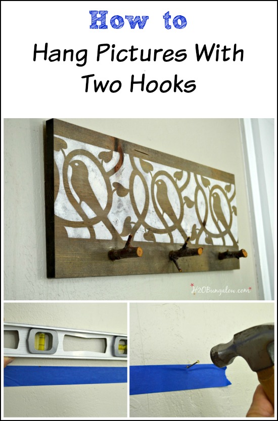 How to easily hang double hook pictures, frames and artwork. So easy, all you need to do is see the pictures! H2OBungalow.com