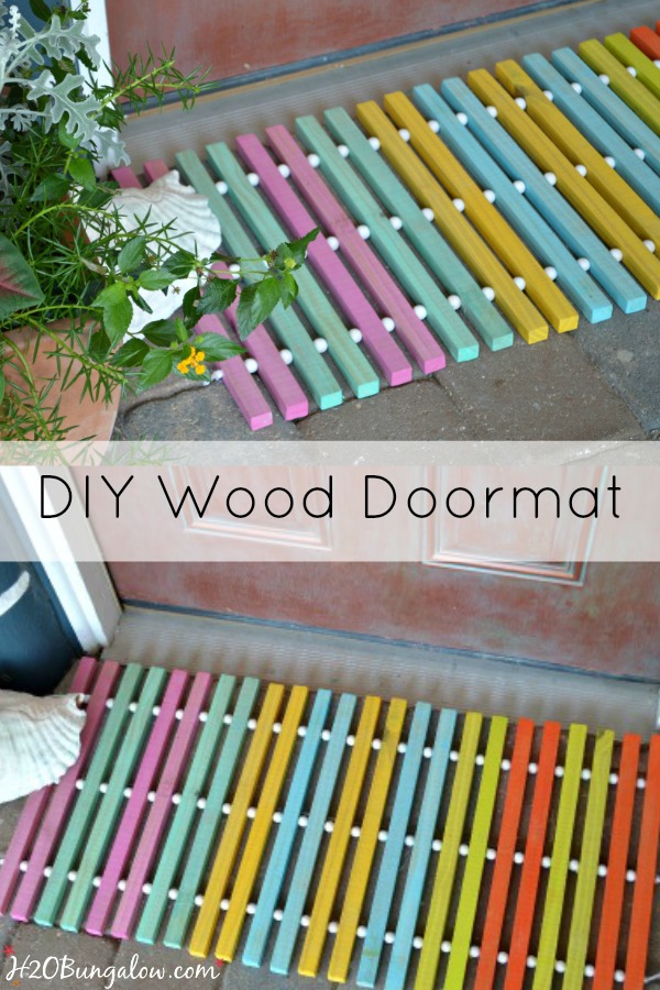 DIY summer wood doormat for the One Power Tool Challenge where each blogger makes a project with only 1 power tool. This round is a drill. See 12 other star bloggers linked who share their drill projects too. Good beginner tool projects to make and use! H2OBungalow #onepowertoolchallenge #build #tools 