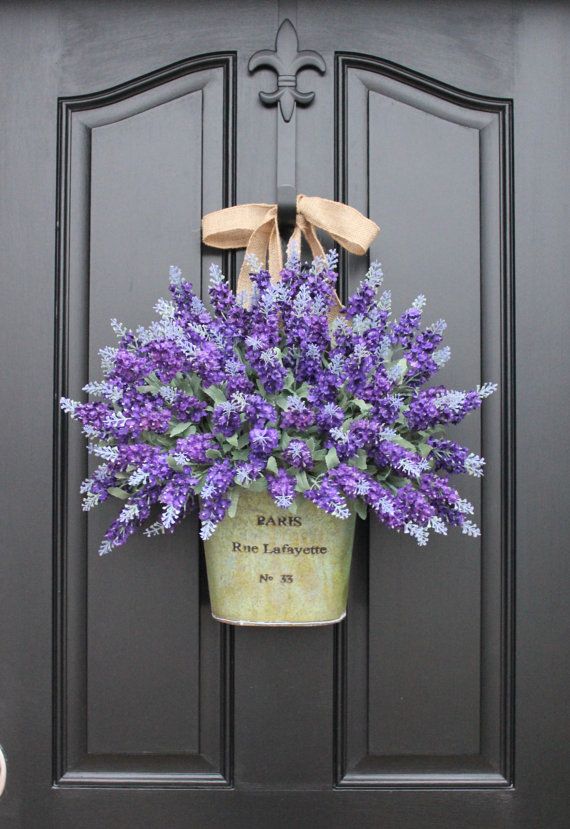 Make a lovely front door wreath with lavender in a bucket