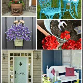Seven easy outdoor projects you can do in a day . Easy ideas for spring front door decor and curb appeal that are budget friendly. H2OBungalow #frontporchideas #curbappeal #frontdoor