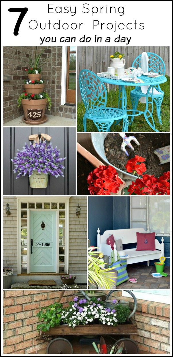 Seven easy outdoor projects you can do in a day . Easy ideas for spring front door decor and curb appeal that are budget friendly. H2OBungalow #frontporchideas #curbappeal #frontdoor