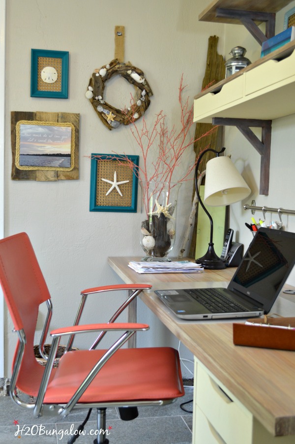 Perfect shade of coral blended from Annie Sloan Chalk Paint on contemporary leather chair. Great coverage without any brush strokes. See leather painting tutorial and paint color recipe in this post - H2OBungalow #paintedfurniture #chalkpaint #modernfurnituremakeover