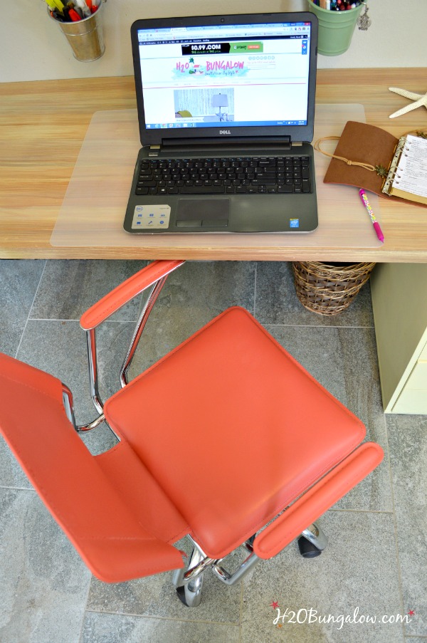 I blended Annie Sloan Chalk Paint colors to make this beautifiul coral color and transformed a red leather contemporary office chair. See my post for the recipe and leather painting tutorial H2OBungalow #paintedfurniture #contemporaryfurniture #chalkpaint