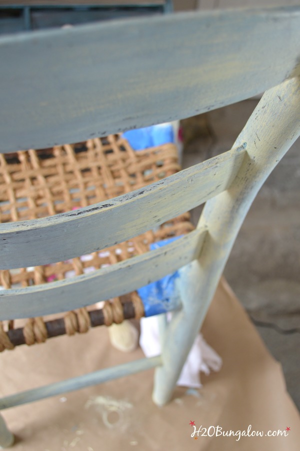 Painted layers of costal colors on a jute seat vintage chair H2OBungalow