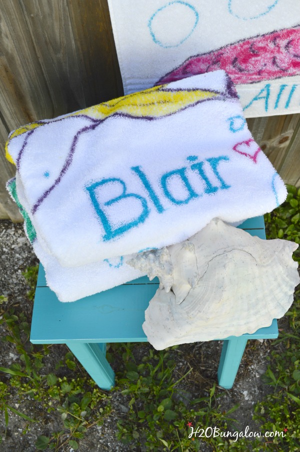 Personalized tye die mermaid beach towels and paint tutorial by H2OBungalow