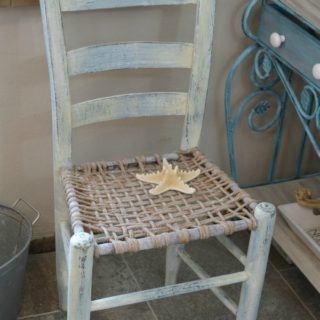 Rustic coastal vintage chair makeover with layered and distressed paint adds character and style to tis lovely chair by H2OBungalow #themedfurnitureday