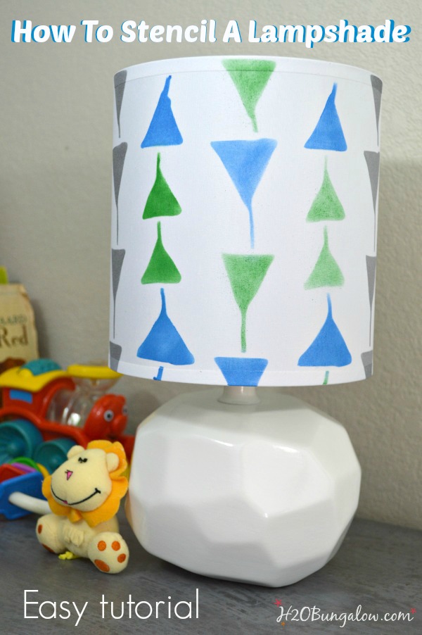 How to stencil a lampshade easy tutorial.  Update an old or plain lamp for a custom accesory look by H2OBungalow