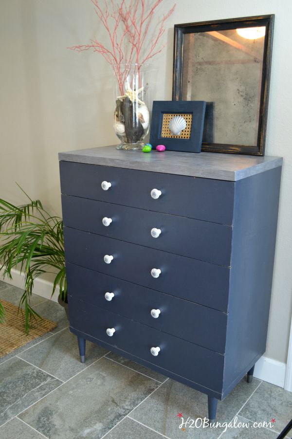 Nautical vintage dresser with faux painted zinc top H2OBungalow