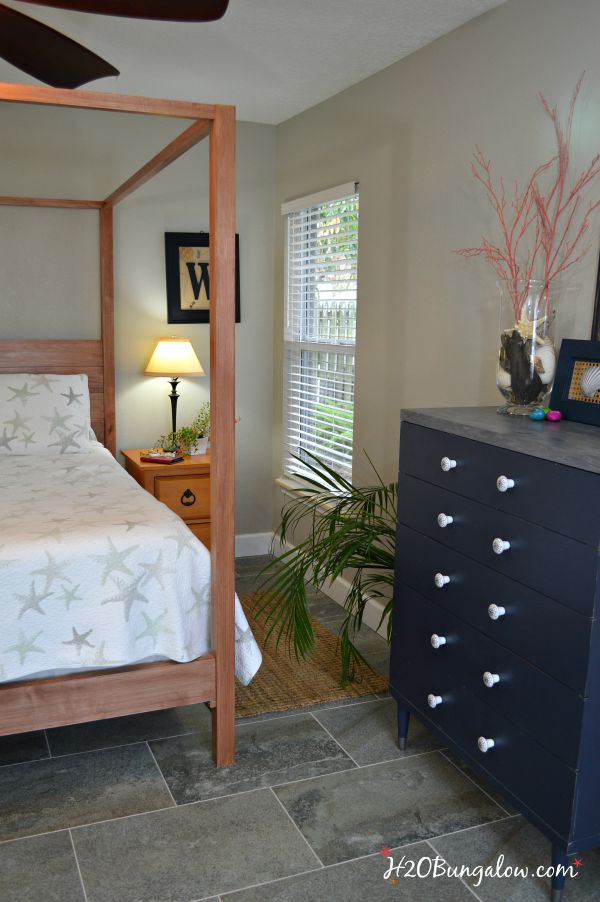 masculine dresser makeover with faux painted zinc dresser top and vintage nautical drawer pulls transformed a raggy MCM piece into a gorgeous show stopper.