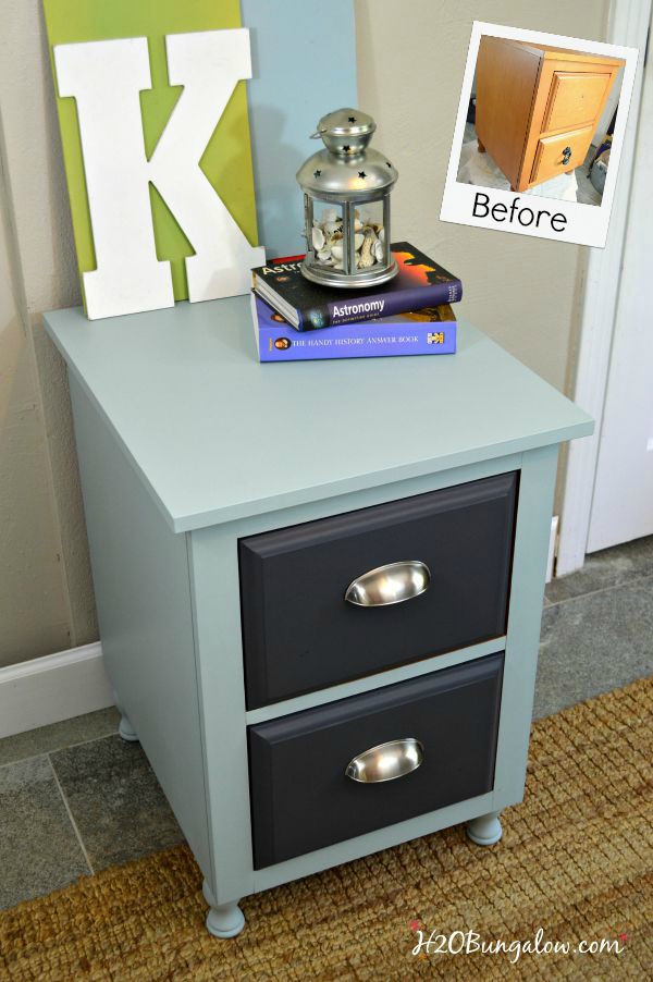 Befors and fter nightstand makeover H2OBungalow #paintedfurniture #makeover