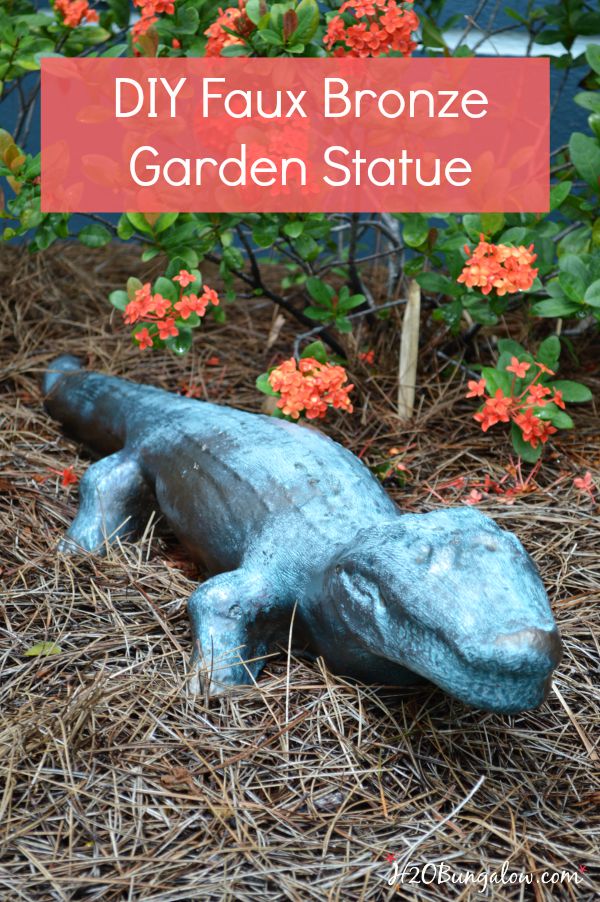 DIY faux bronze garden statue tutorial Paint almost anything to look like real bronze for a fraction of the cost H2OBungalow #fauxpaint #gardendecor 
