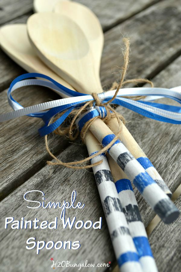 Make these simple DIY painted wood spoons and add to a summer BBQ gift basket for a special finishing touch www.H2OBungalow