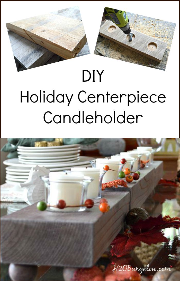 Make this DIY wood candleholder holiday table centerpiece for a casual elegant tablescape. Three pieces make endless opportunities for a beautiful table. www.H2OBungalow.com #PowertoolChallengeTeam #Falldecor ##Powertoolproject
