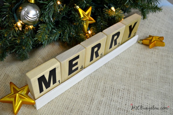 DIY Holiday Scrabble Tiles for the Power Tool Challenge Team Holiday edition Come see this and several more fun holiday gift ideas that you can make with power tools #PowerToolChallengeTeam #giftideas #powertools www.H2OBungalow.com