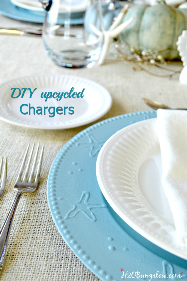 DIY table chargers are an easy project that add character and style to tabletop decor. Inexpensive and durable these are great year round. www.H2OBungalow #tabletopdecor