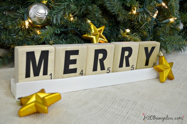 DIY Holiday Scrabble Tiles for the Power Tool Challenge Team Holiday edition Come see this and several more fun holiday gift ideas that you can make with power tools #PowerToolChallengeTeam #giftideas #powertools www.H2OBungalow.com