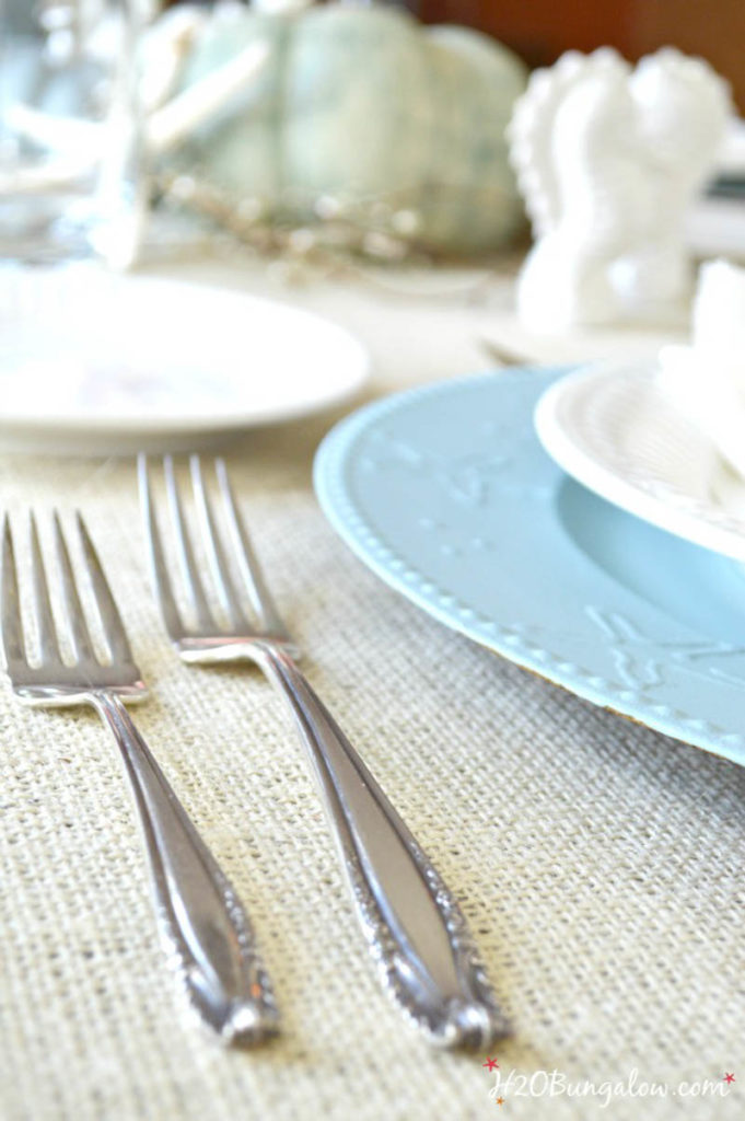 Close up of table setting on coastal holiday Tablescapes