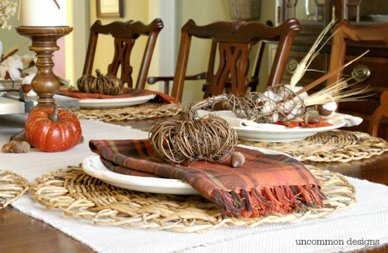 grapevine pumpkin sitting on place setting