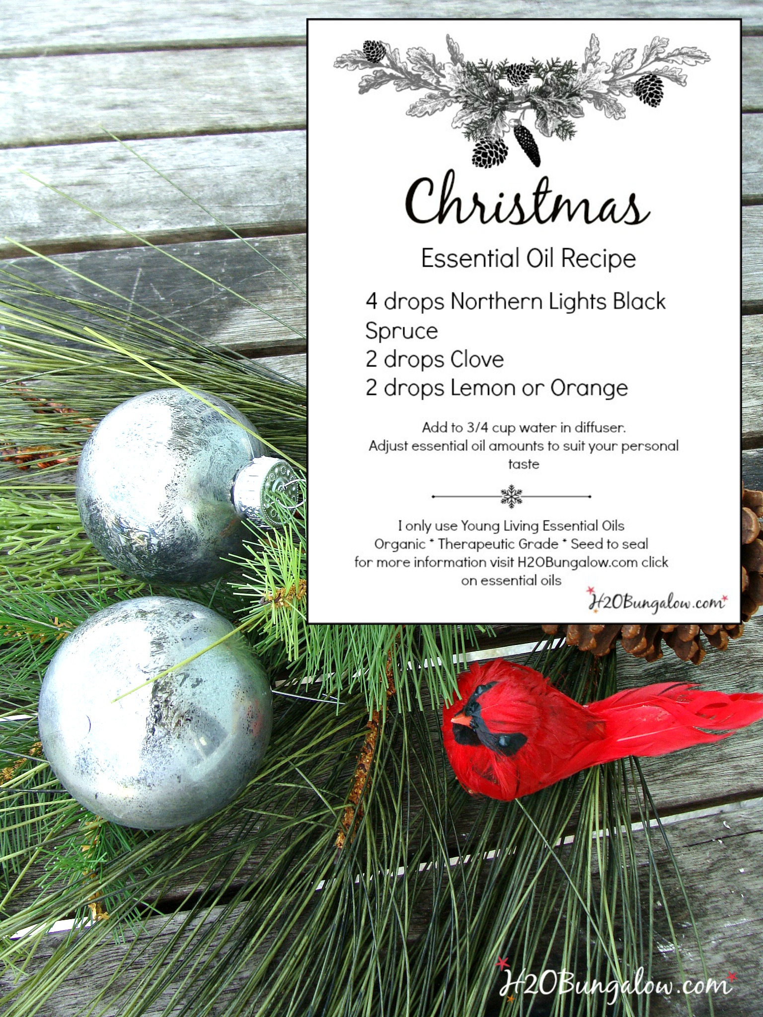 Christmas Essential Oil Recipe With Free Printable - H20Bungalow