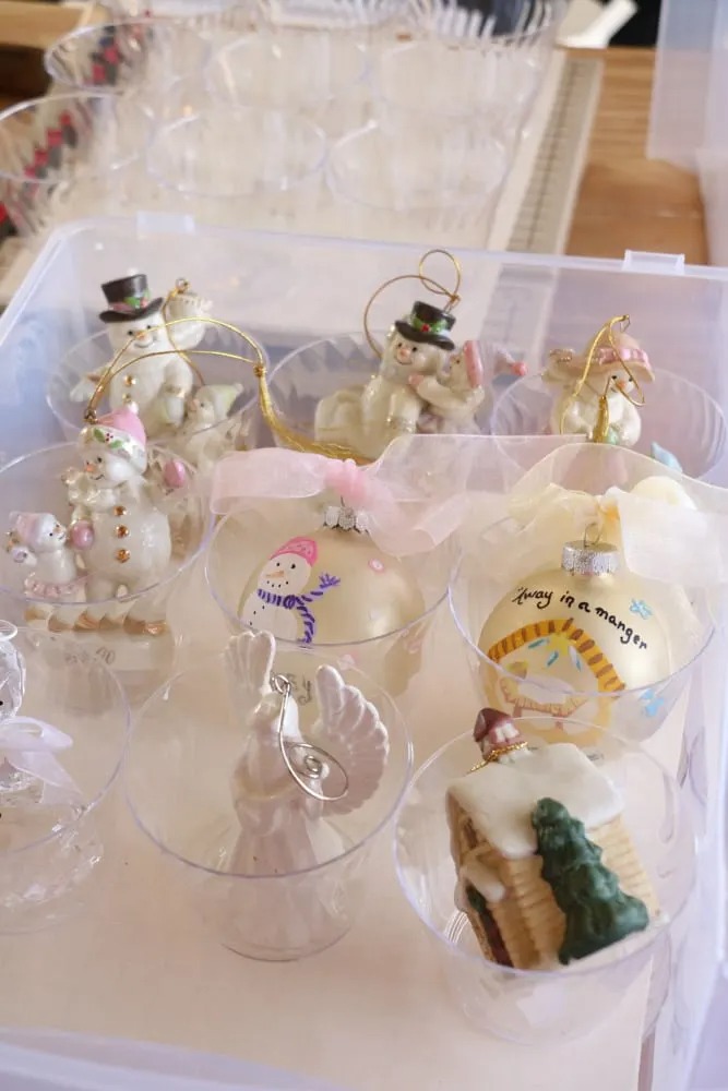 storing ornaments in plastic cups
