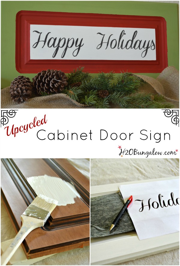 Upcycled and madeover cabinet door sign for the holidays. www.H2OBungalow
