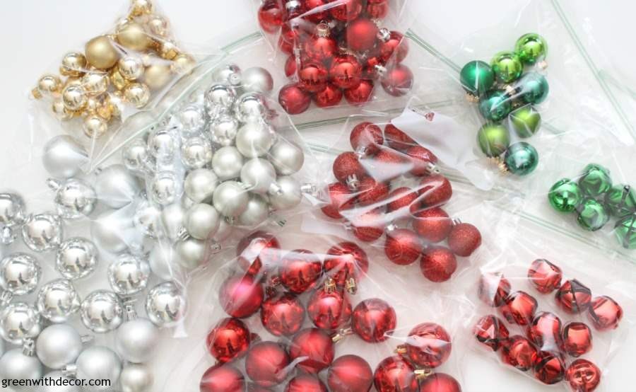 use plastic resealable bags for ornament storage