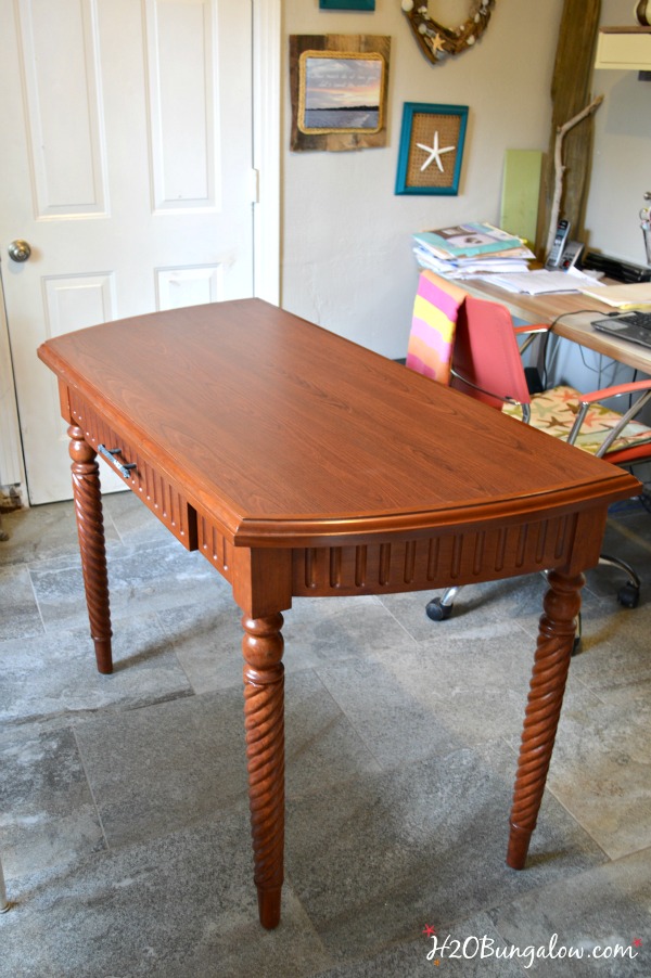 Create an authentic aged patina on new or old wood like my desk makeover with Amy Howard Paint . See my tutorial with easy to follow steps to make your own rich, aged patina that looks centuries old. H2OBungalow.com 