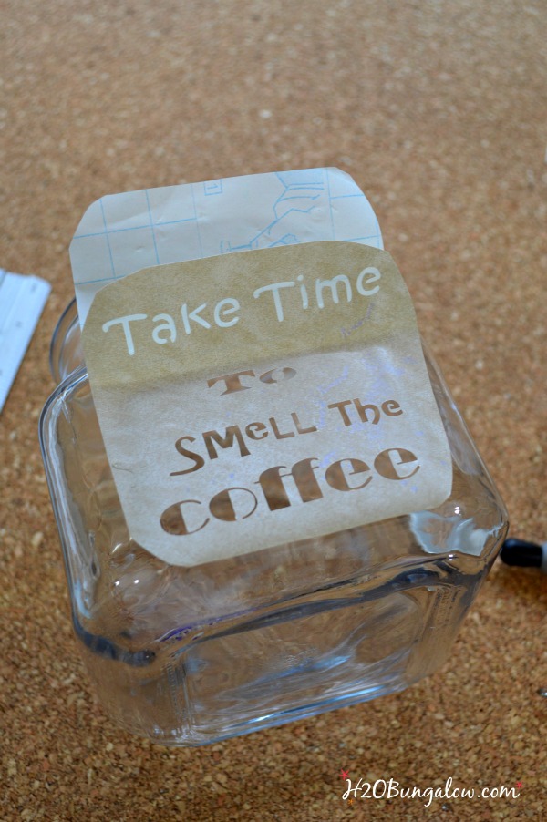 DIY etched glass coffee station canisters are smart space savers in a small kitchen. Serve and store canisters always look great in the pantry or on the counter! Click through to the ultimate organization Tour for this and may other cleaning and organization projects you'll love H2OBungalow.com #organize